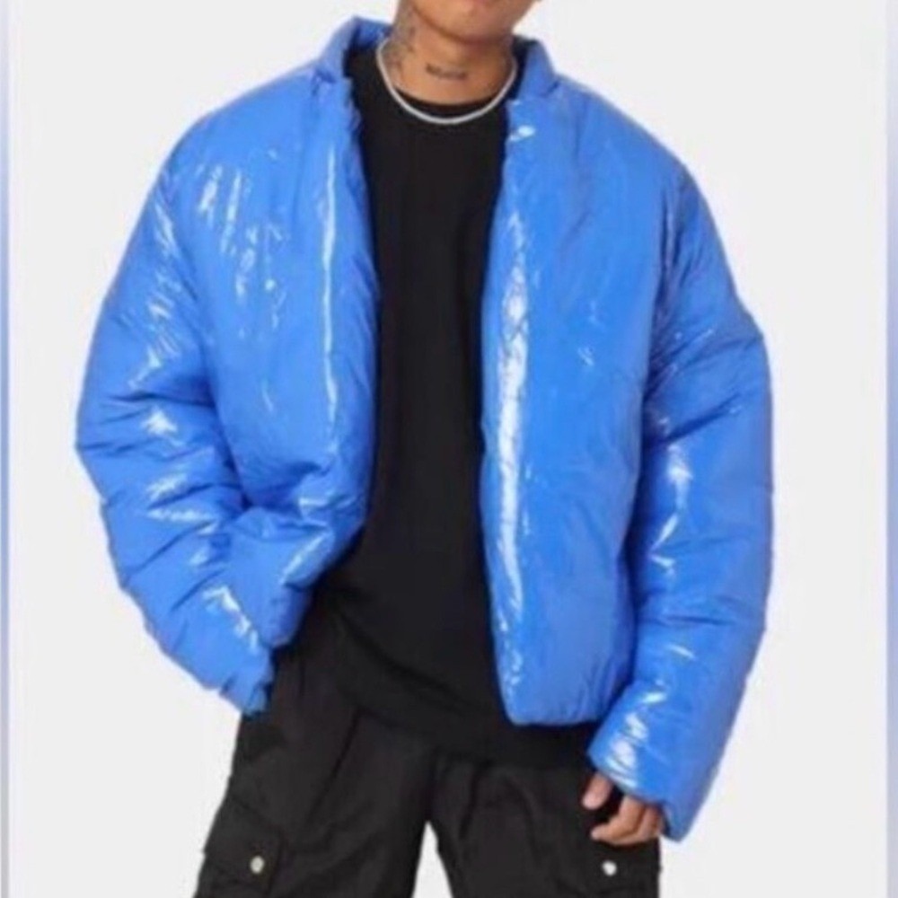 Club Paradise Round Jacket Mens Large Electric Blue High Shine Puffer Open Front